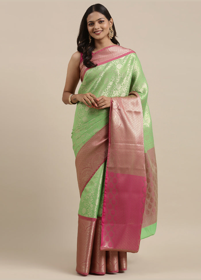 Green Silk Zari Saree Without Blouse Piece - Indian Silk House Agencies