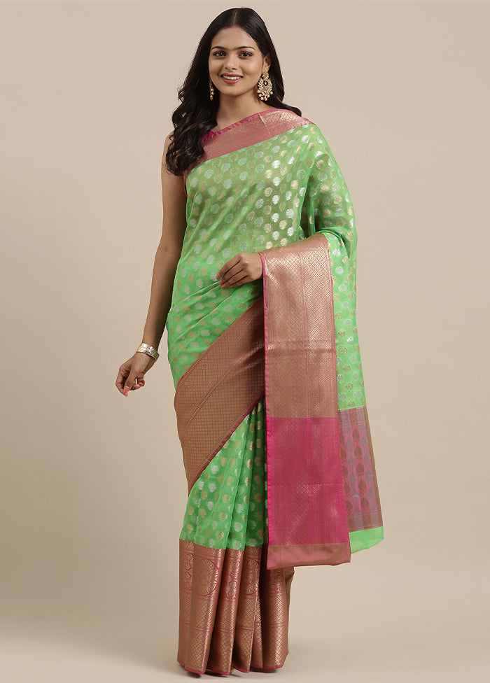 Green Silk Zari Saree Without Blouse Piece - Indian Silk House Agencies