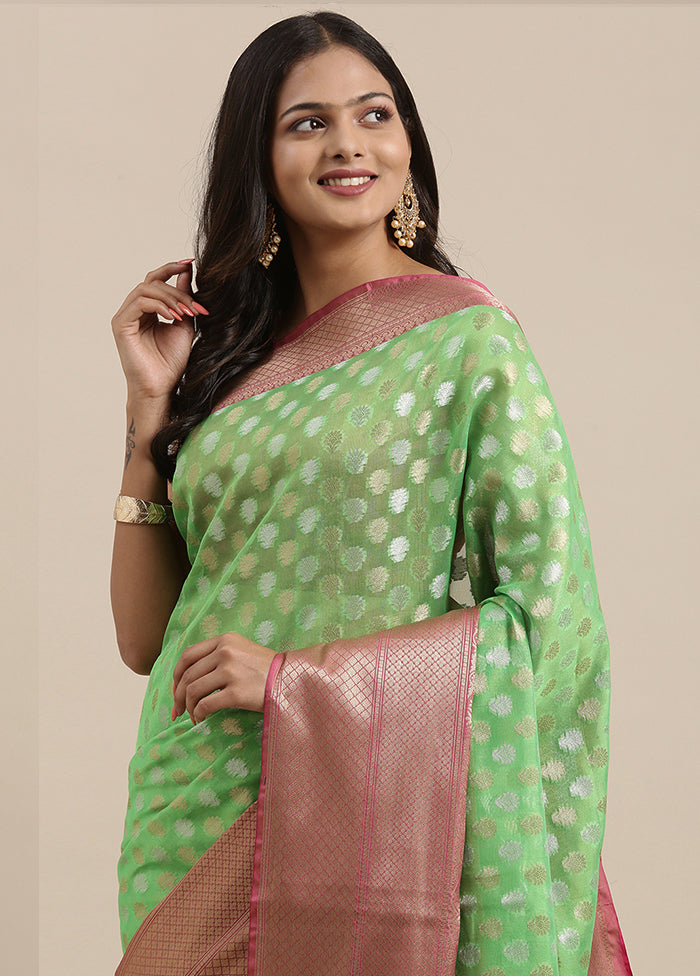 Green Silk Zari Saree Without Blouse Piece - Indian Silk House Agencies