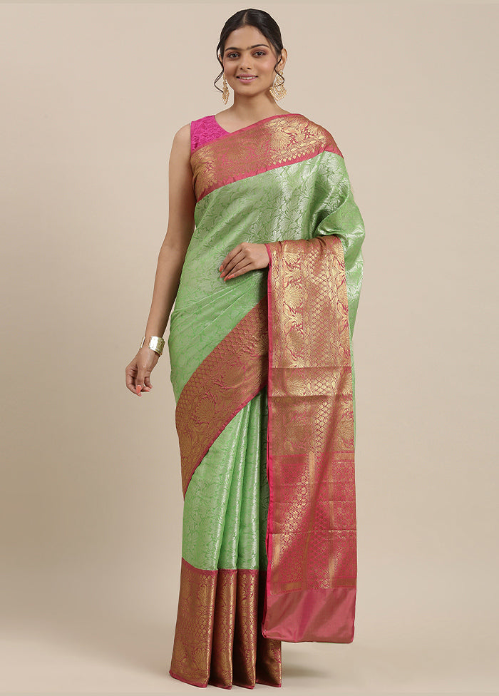 Green Silk Zari Saree Without Blouse Piece - Indian Silk House Agencies