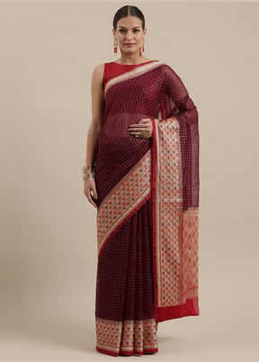 Brown Organza Zari Saree Without Blouse Piece - Indian Silk House Agencies