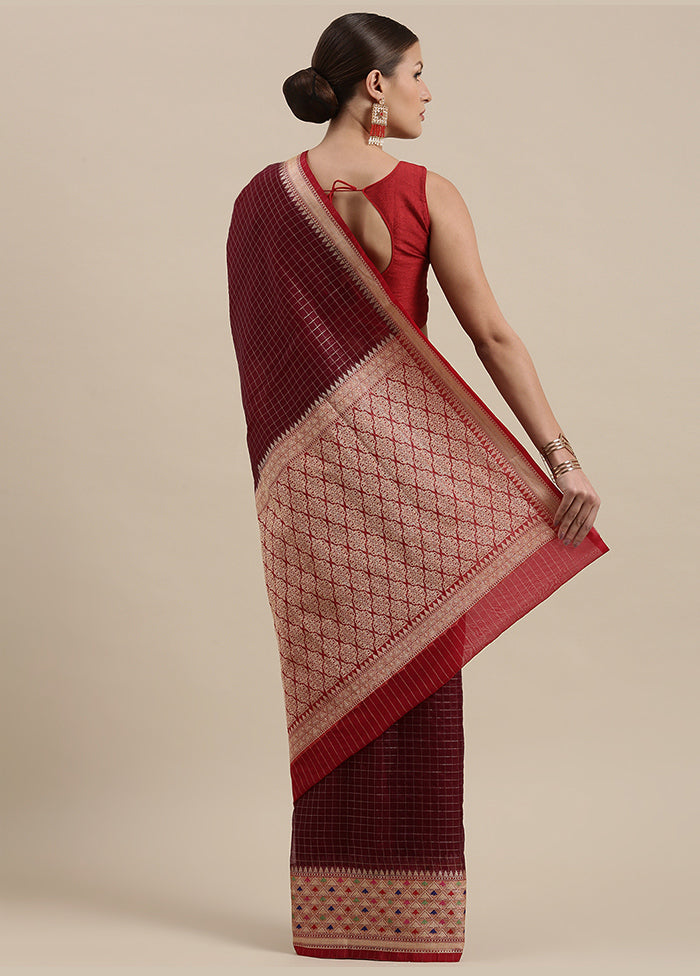 Brown Organza Zari Saree Without Blouse Piece - Indian Silk House Agencies