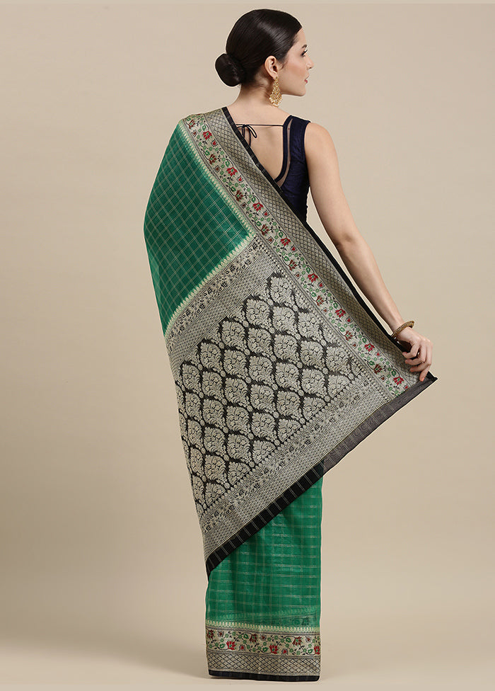 Green Organza Zari Saree Without Blouse Piece - Indian Silk House Agencies