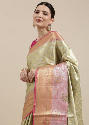 Beige Silk Zari Saree Without Blouse Piece - Indian Silk House Agencies