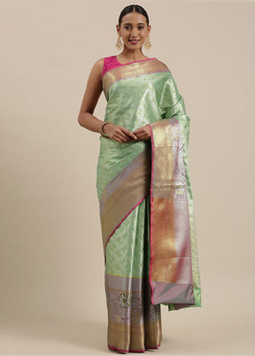 Sea Green Jamdani Zari Saree Without Blouse Piece - Indian Silk House Agencies