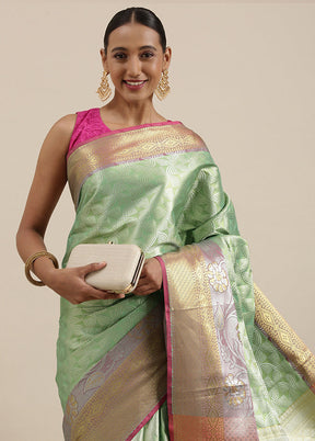 Sea Green Jamdani Zari Saree Without Blouse Piece - Indian Silk House Agencies