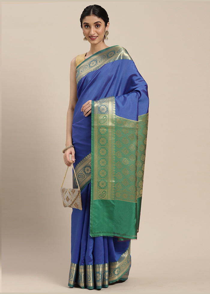 Blue Silk Saree With Blouse Piece - Indian Silk House Agencies