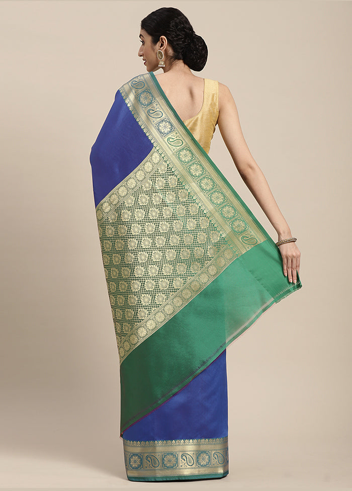 Blue Silk Saree With Blouse Piece - Indian Silk House Agencies