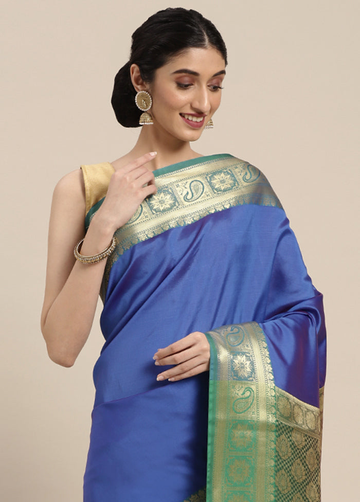 Blue Silk Saree With Blouse Piece - Indian Silk House Agencies