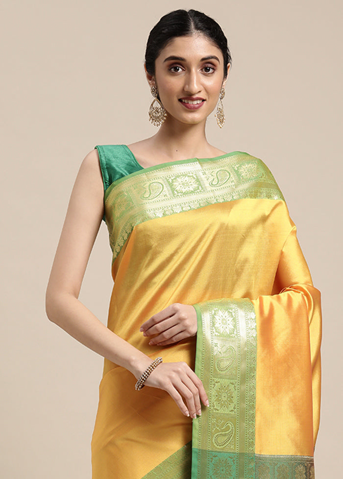 Gold Silk Saree With Blouse Piece - Indian Silk House Agencies