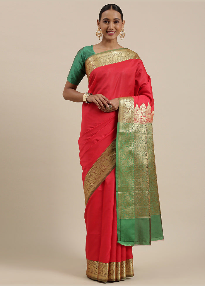 Red Katan Silk Saree With Blouse Piece - Indian Silk House Agencies