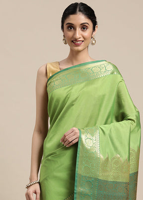 Green Silk Saree With Blouse Piece - Indian Silk House Agencies