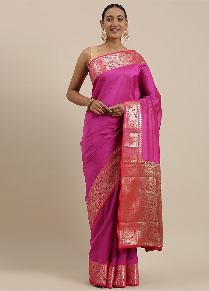 Magenta Silk Saree With Blouse Piece - Indian Silk House Agencies