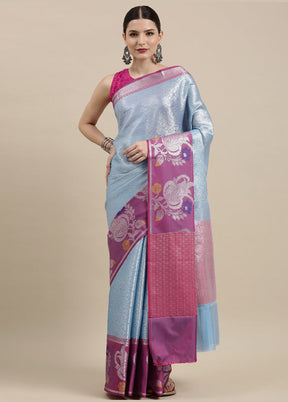 Blue Silk Saree With Blouse Piece - Indian Silk House Agencies