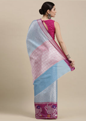 Blue Silk Saree With Blouse Piece - Indian Silk House Agencies