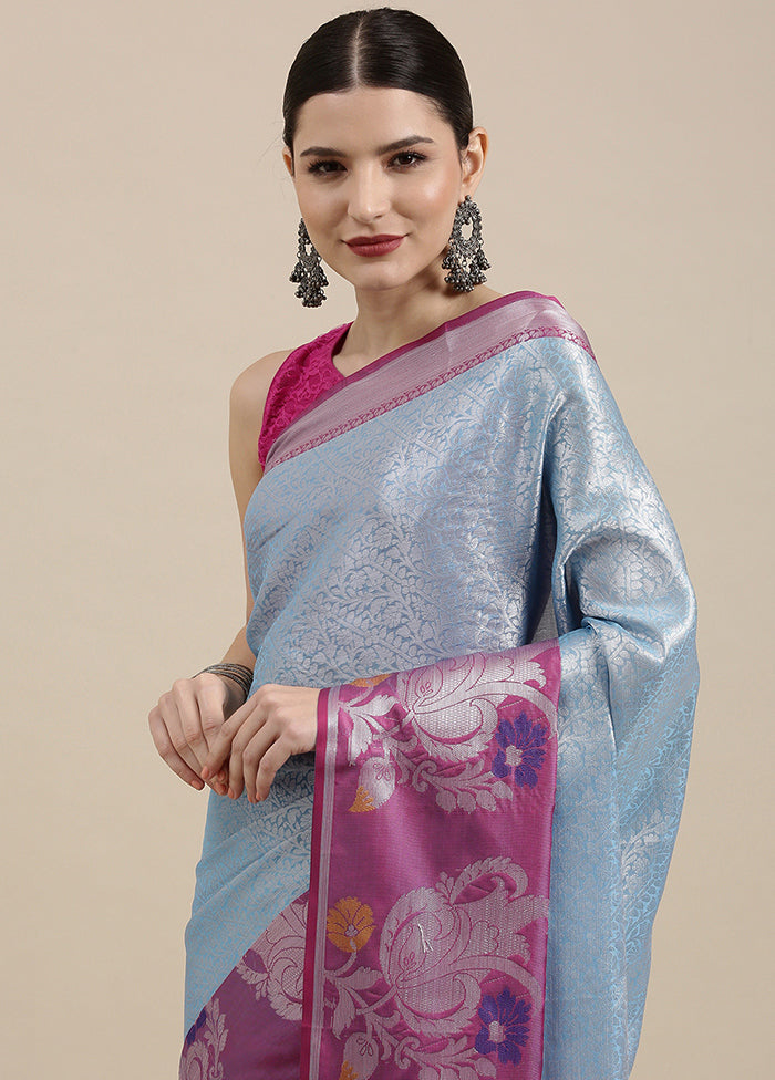 Blue Silk Saree With Blouse Piece - Indian Silk House Agencies