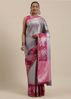 Grey Silk Saree With Blouse Piece - Indian Silk House Agencies