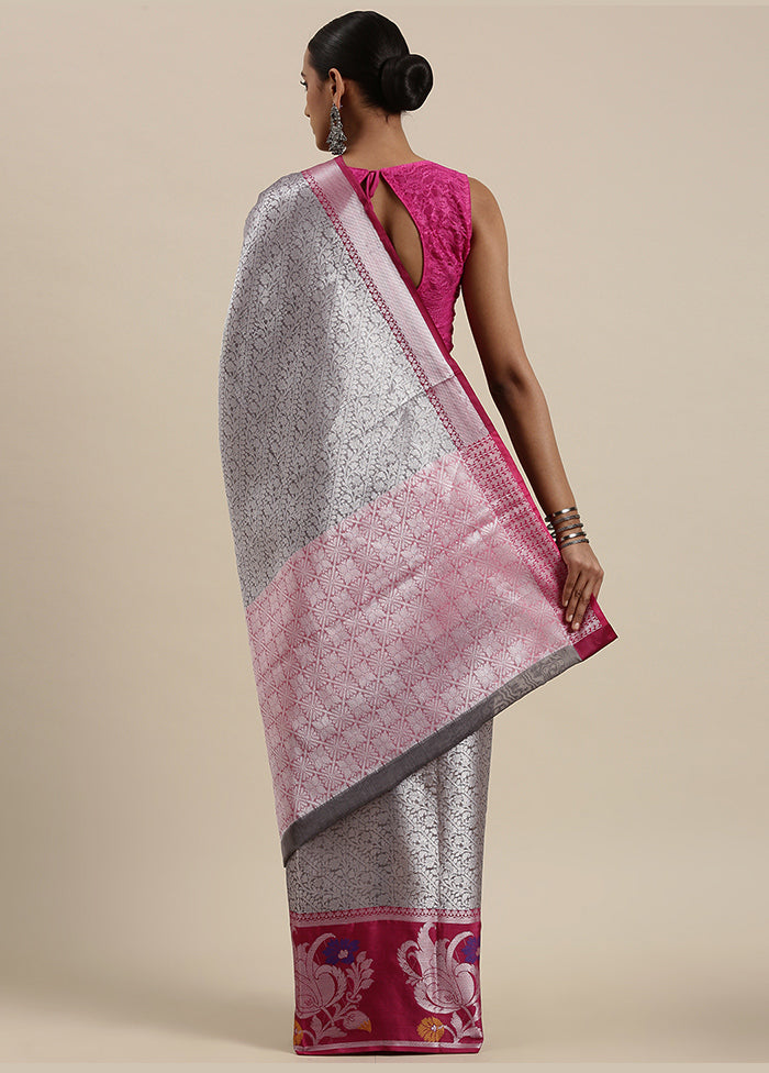 Grey Silk Saree With Blouse Piece - Indian Silk House Agencies