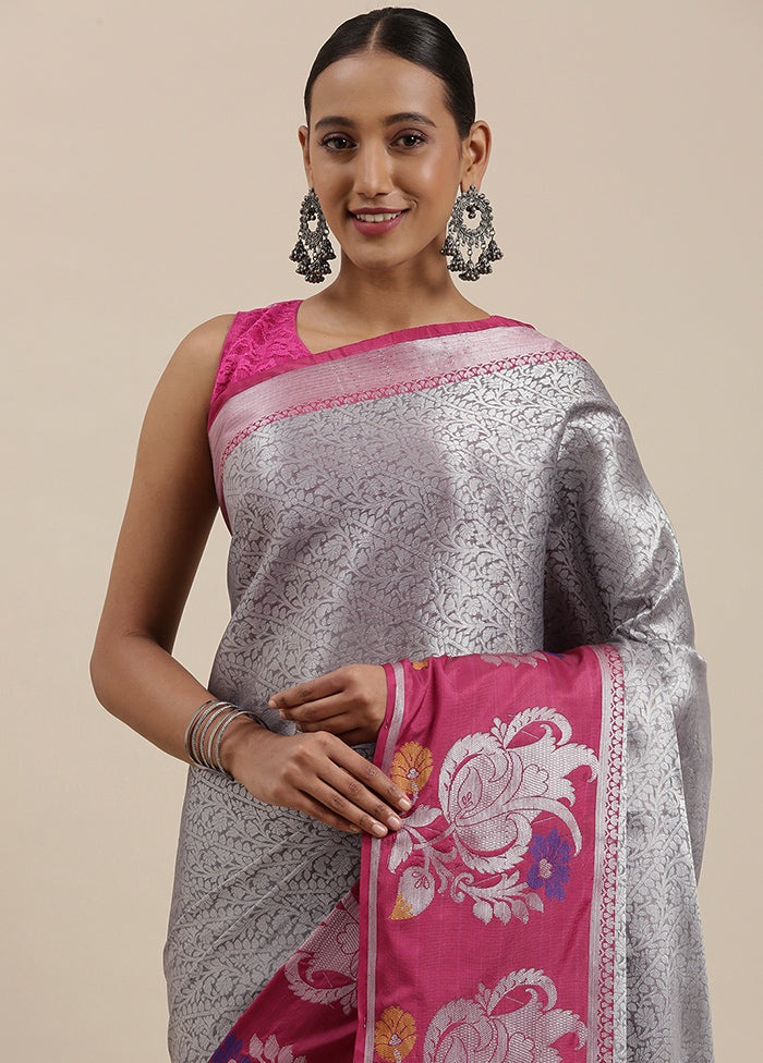 Grey Silk Saree With Blouse Piece - Indian Silk House Agencies