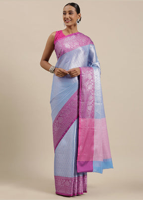 Blue Silk Saree With Blouse Piece - Indian Silk House Agencies