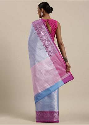 Blue Silk Saree With Blouse Piece - Indian Silk House Agencies