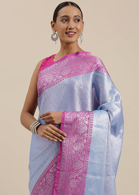 Blue Silk Saree With Blouse Piece - Indian Silk House Agencies