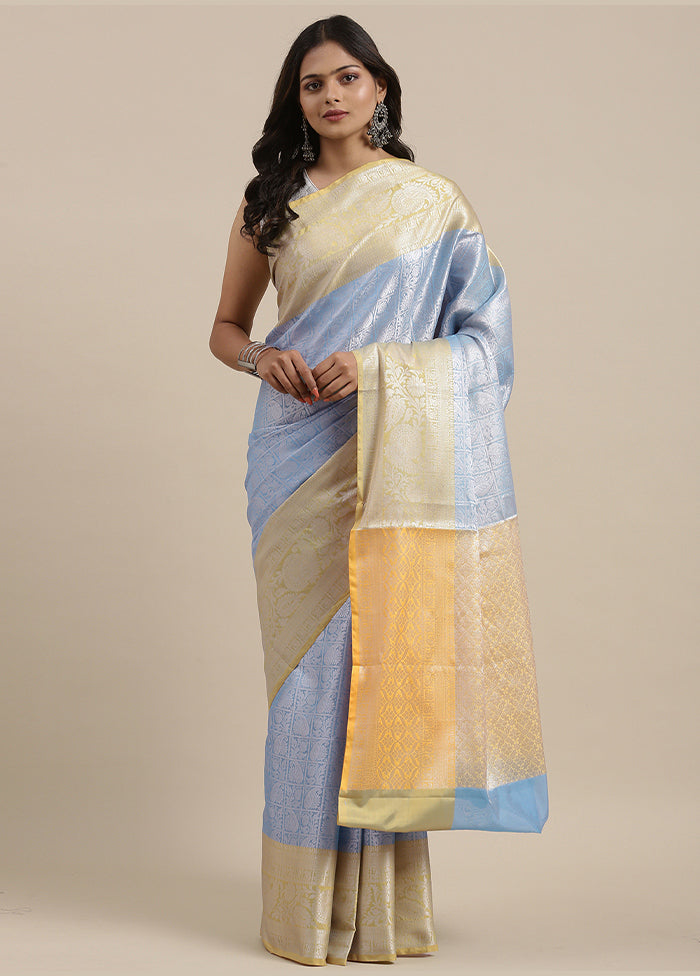 Blue Silk Saree With Blouse Piece - Indian Silk House Agencies