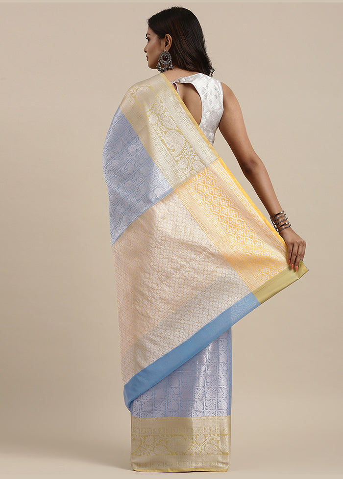 Blue Silk Saree With Blouse Piece - Indian Silk House Agencies