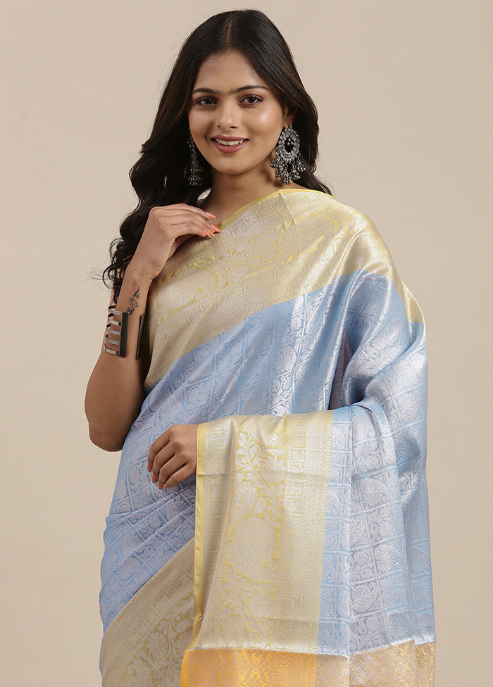 Blue Silk Saree With Blouse Piece - Indian Silk House Agencies