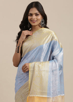 Blue Silk Saree With Blouse Piece - Indian Silk House Agencies