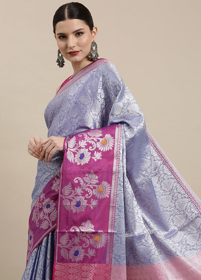 Blue Silk Saree With Blouse Piece - Indian Silk House Agencies