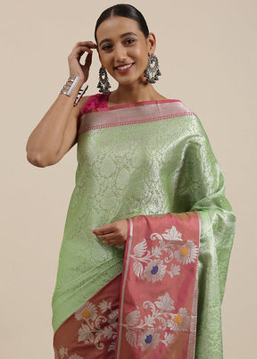 Green Silk Saree With Blouse Piece - Indian Silk House Agencies