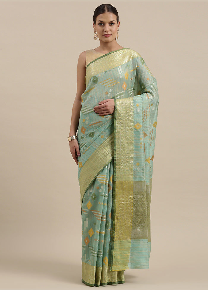 Sea Green Silk Zari Saree Without Blouse Piece - Indian Silk House Agencies