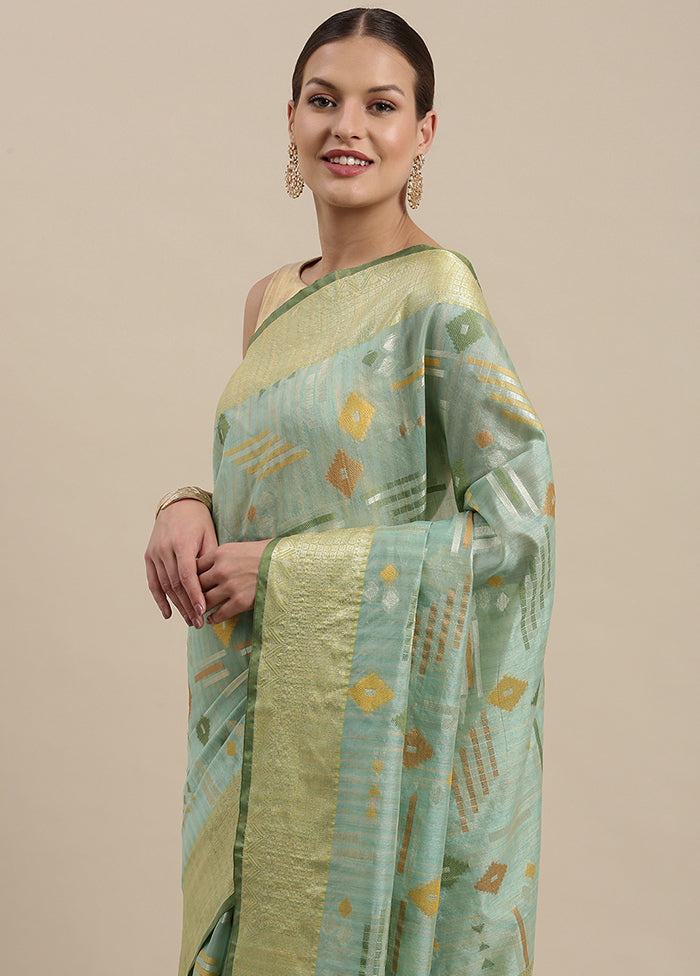 Sea Green Silk Zari Saree Without Blouse Piece - Indian Silk House Agencies