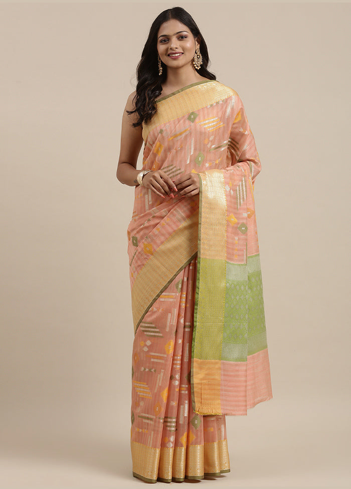 Peach Silk Zari Saree Without Blouse Piece - Indian Silk House Agencies