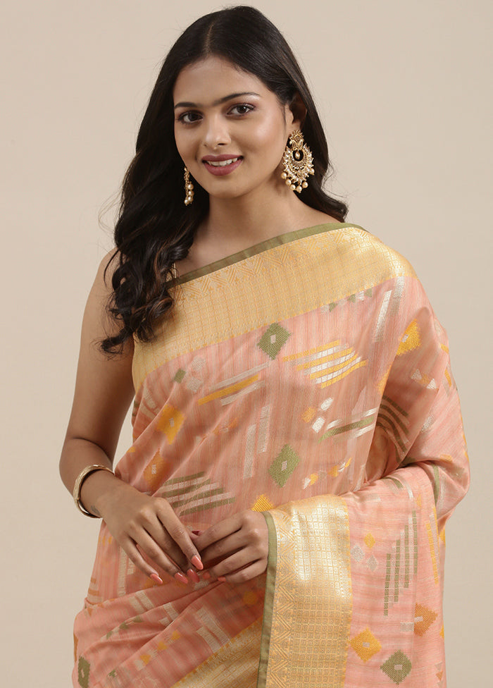 Peach Silk Zari Saree Without Blouse Piece - Indian Silk House Agencies