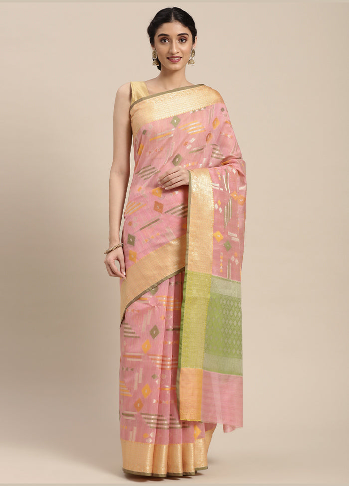 Pink Silk Zari Saree Without Blouse Piece - Indian Silk House Agencies