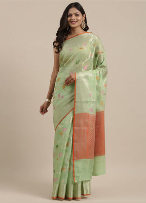 Green Silk Zari Saree Without Blouse Piece - Indian Silk House Agencies