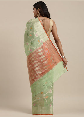 Green Silk Zari Saree Without Blouse Piece - Indian Silk House Agencies