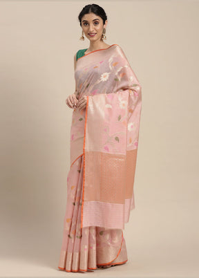 Peach Silk Zari Saree Without Blouse Piece - Indian Silk House Agencies