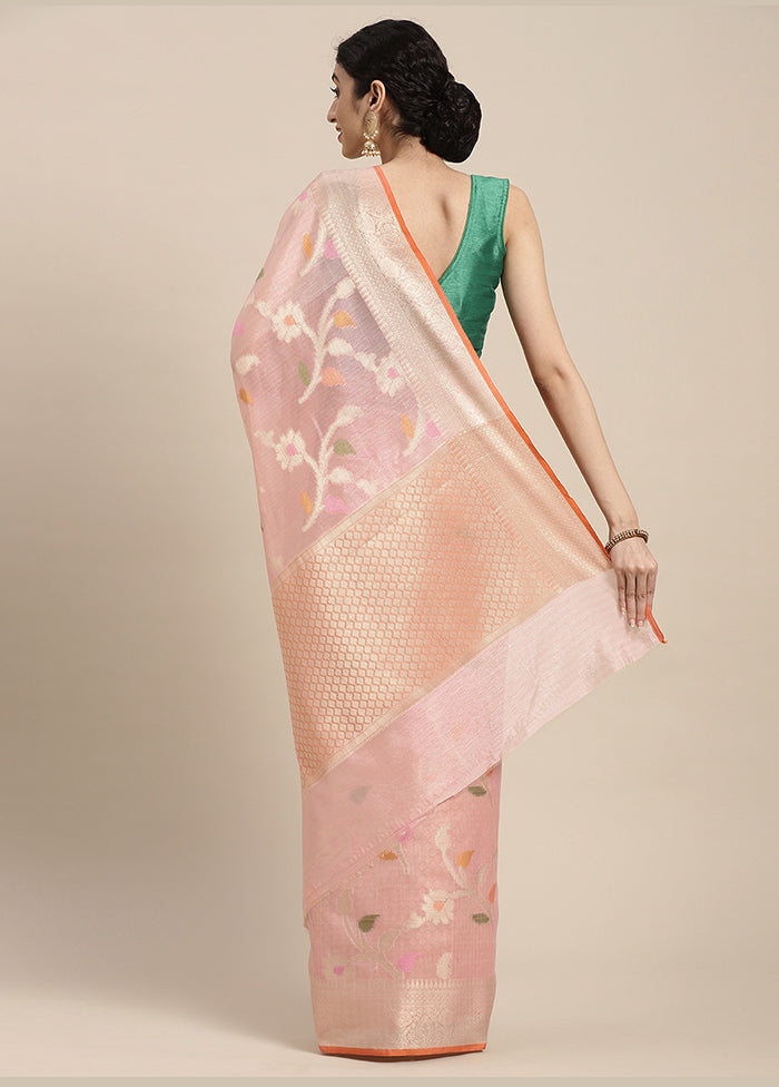 Peach Silk Zari Saree Without Blouse Piece - Indian Silk House Agencies