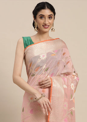 Peach Silk Zari Saree Without Blouse Piece - Indian Silk House Agencies