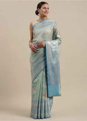 Sea Green Silk Zari Saree Without Blouse Piece - Indian Silk House Agencies