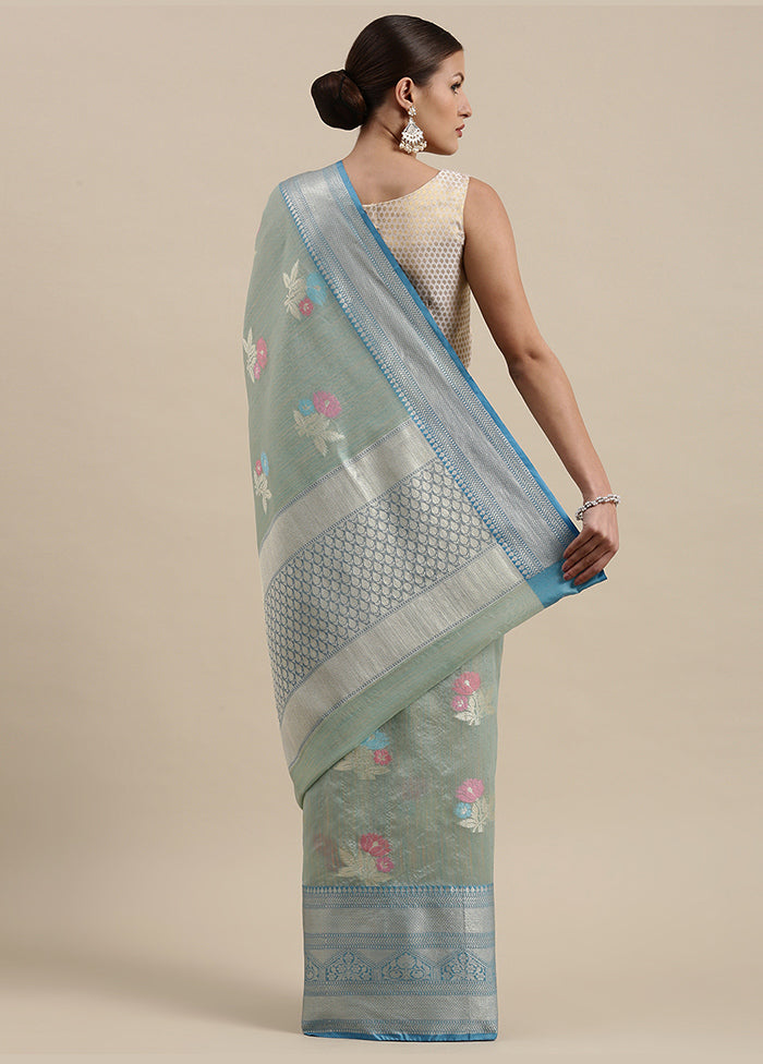 Sea Green Silk Zari Saree Without Blouse Piece - Indian Silk House Agencies