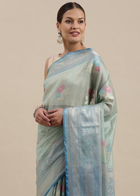 Sea Green Silk Zari Saree Without Blouse Piece - Indian Silk House Agencies