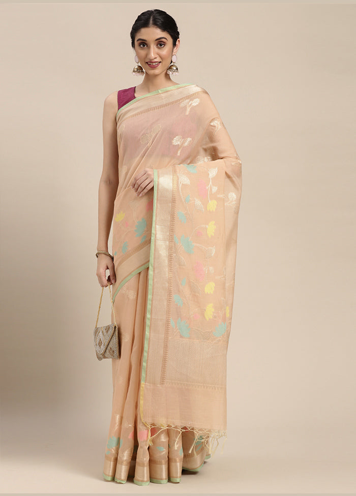 Beige Cotton Zari Saree Without Blouse Piece - Indian Silk House Agencies