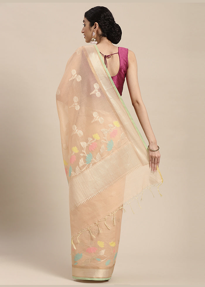 Beige Cotton Zari Saree Without Blouse Piece - Indian Silk House Agencies