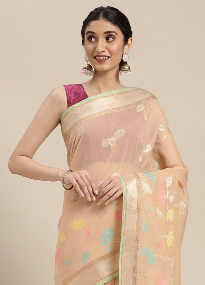 Beige Cotton Zari Saree Without Blouse Piece - Indian Silk House Agencies