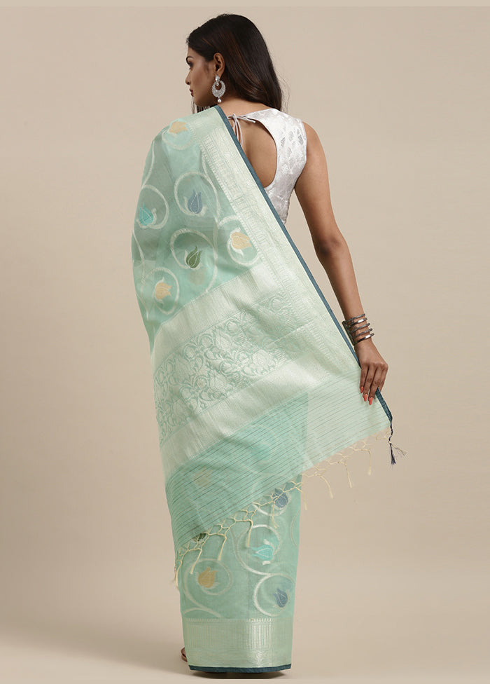 Sea Green Cotton Zari Saree Without Blouse Piece - Indian Silk House Agencies