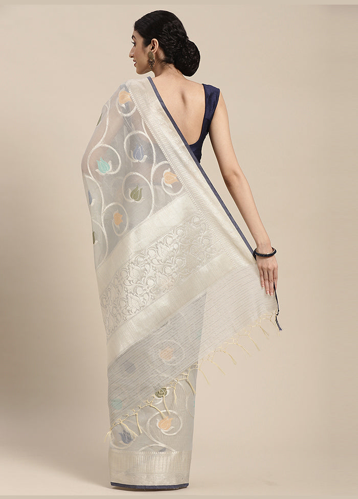 Grey Cotton Zari Saree Without Blouse Piece - Indian Silk House Agencies